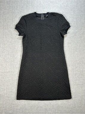 Zara Woman Black Raised Floral Jacquard Short Sleeve Shift Dress S